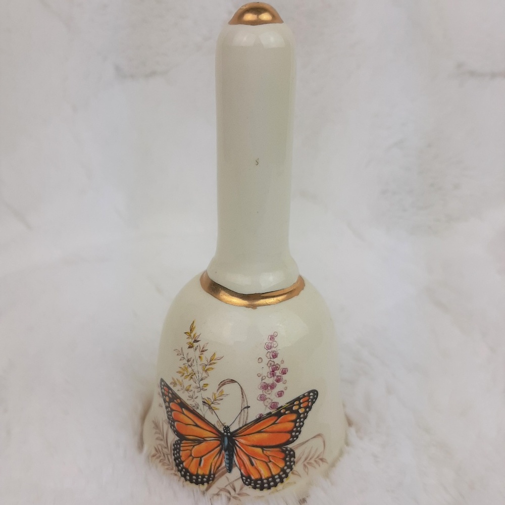 Vintage Glass White Bell with Butterfly Paint - Picture 2 of 5